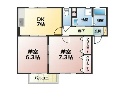 ヴィラ・メープル(2DK/1階)の間取り写真