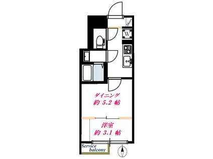 グローリオシェルト武蔵小杉II(1DK/5階)の間取り写真