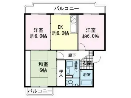 ヴィラ長者町(3DK/3階)の間取り写真