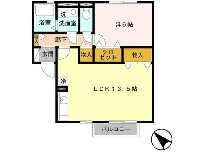ドゥ フォルティ 守山市播磨田町(1LDK/1階)の間取り写真