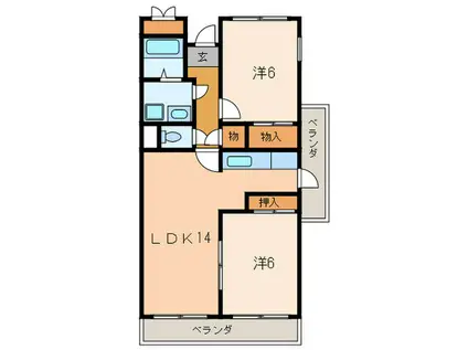 ガーネット森北町(2LDK/1階)の間取り写真