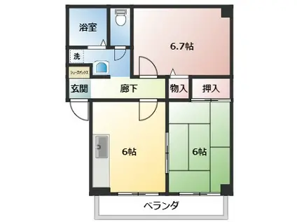 フォブール東高木(2DK/2階)の間取り写真