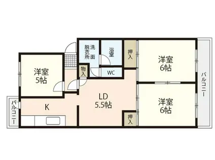 鈴が峰第5団地 4号棟(3DK/2階)の間取り写真