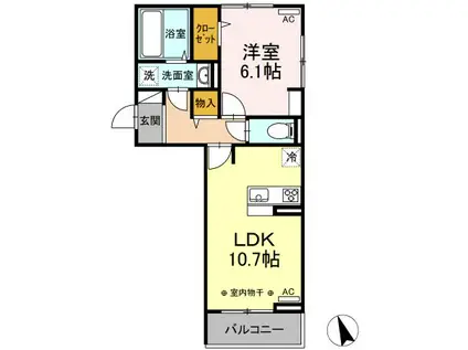 ひまわり II A棟(1LDK/2階)の間取り写真