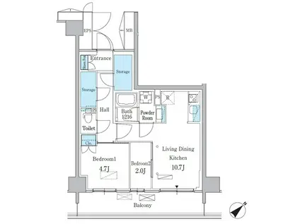 パークアクシス品川南大井パークフロント(2LDK/6階)の間取り写真