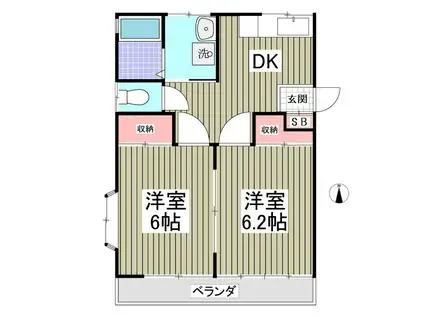 ソレアードコートB(2K/1階)の間取り写真