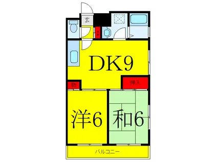 パープルハイム(2DK/5階)の間取り写真