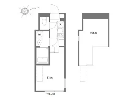 ハーモニーテラス上中里(1K/2階)の間取り写真