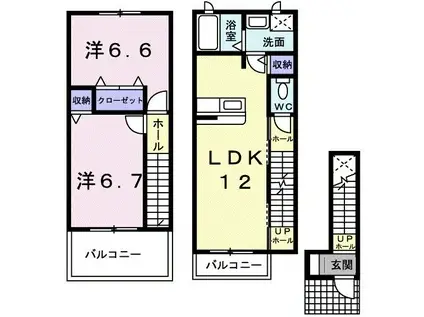 ヴィラフルールA(2LDK/2階)の間取り写真