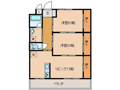 クレシエンテ界(2LDK/3階)の間取り写真