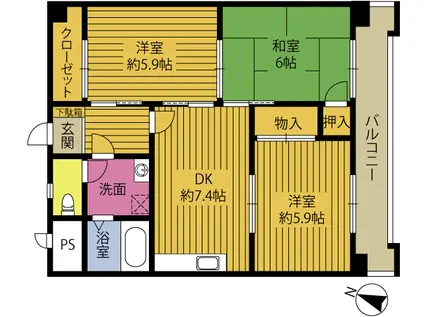 なんえいビル(3DK/1階)の間取り写真