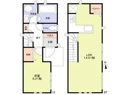 足立区関原3丁目戸建(1LDK/1階)の間取り写真