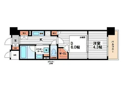 ブランズ大阪本町(1DK/4階)の間取り写真