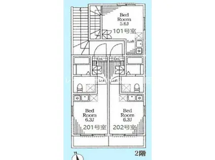 コンフォート読売ランド前参番館(ワンルーム/2階)の間取り写真
