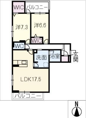 セレスティア檀溪通(2LDK/1階)の間取り写真