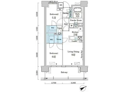 ベルヴュコート柏(2LDK/3階)の間取り写真