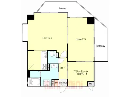 アーバンヴィレッジ中山手(1SLDK/10階)の間取り写真