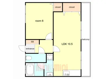 熊内橋ハイツ東(1LDK/3階)の間取り写真