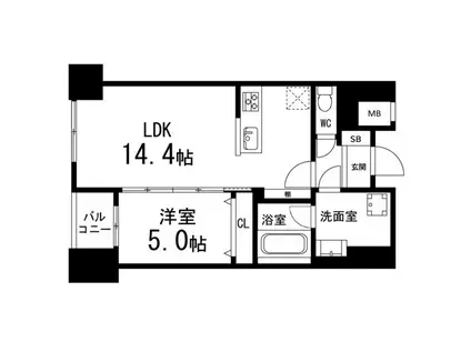 ルアーナ・エール・レジデンス仙台(1LDK/2階)の間取り写真