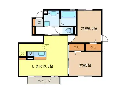 グレイスアベニュー観音寺(2LDK/1階)の間取り写真