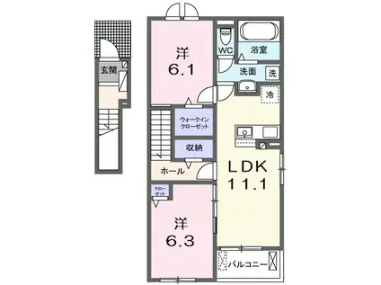 メゾンルミネ五個荘I(2LDK/2階)の間取り写真