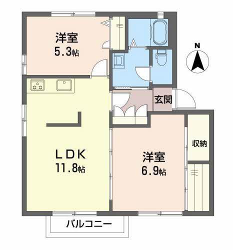 ヴィオラS B棟(2LDK/2階)の間取り写真