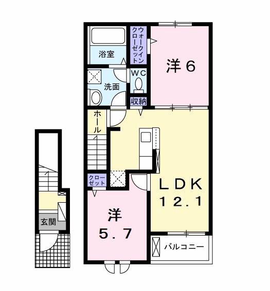 ヴィラヴェント・SI(2LDK/2階)の間取り写真