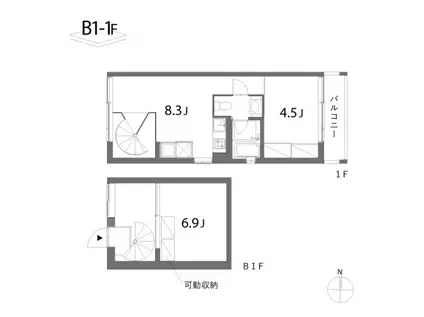 ＪＲ総武線 東中野駅 徒歩2分 3階建 築29年(1LDK/B1階)の間取り写真