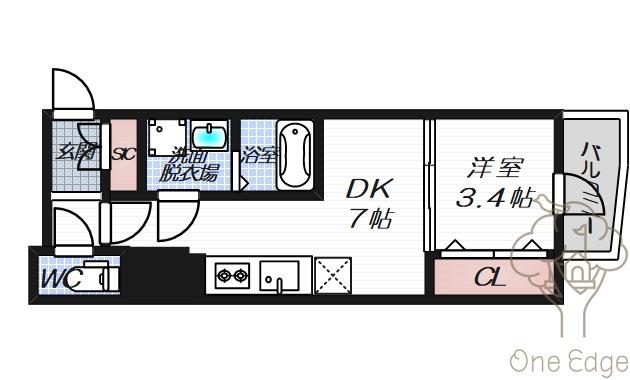 エスリードレジデンス大阪福島フロント(1DK/2階)の間取り写真