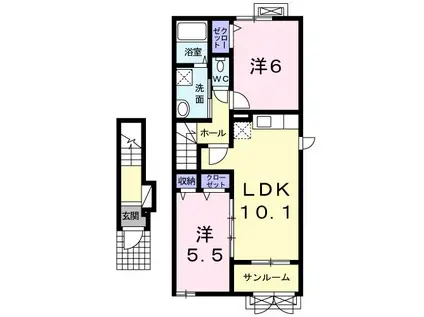 パインボームパディA(2LDK/2階)の間取り写真