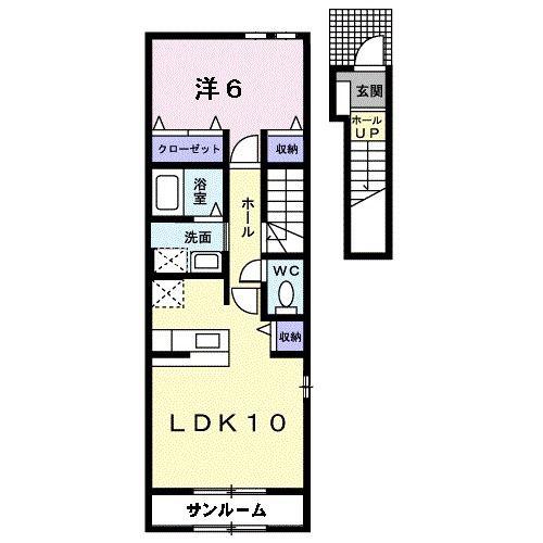 ヴィラ・スウィート・COCOI(1LDK/2階)の間取り写真