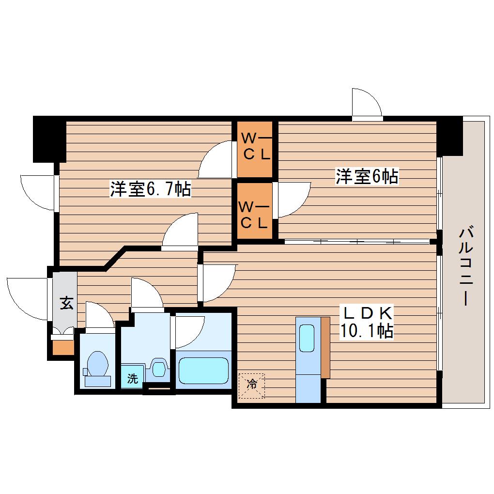 ブリリアンクラス榴岡(2LDK/7階)の間取り写真
