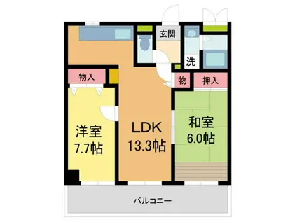 ボヌール宝塚(2LDK/4階)の間取り写真