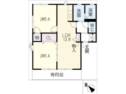 サニーハイツゆうりん館B(2LDK/1階)の間取り写真