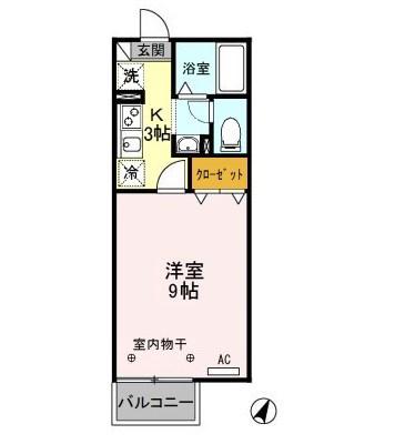 リビングカメリア B(1K/1階)の間取り写真