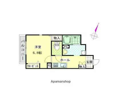 ソレアーレ三浦海岸B棟(1K/2階)の間取り写真