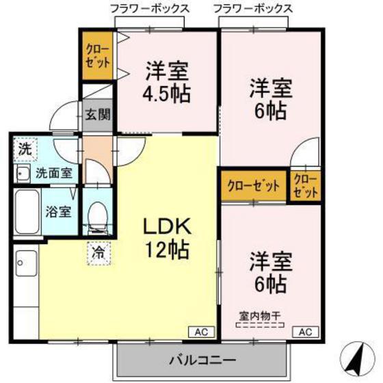 メゾン萩原B棟(3LDK/2階)の間取り写真