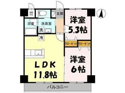 FREESIA(2LDK/2階)の間取り写真