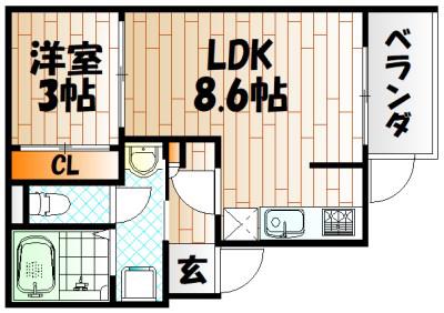 CALM下曽根(1LDK/2階)の間取り写真