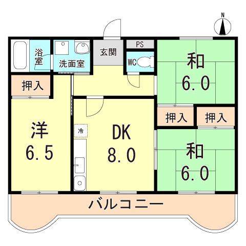 第二稲野マンション(3LDK/2階)の間取り写真