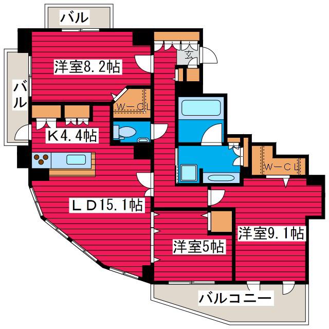 クリーンリバーフィネス福住駅前(3LDK/2階)の間取り写真