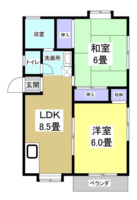 ソレアードIIDA I(2DK/2階)の間取り写真