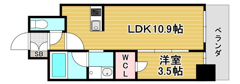 グランドファースト大阪福島(1LDK/9階)の間取り写真