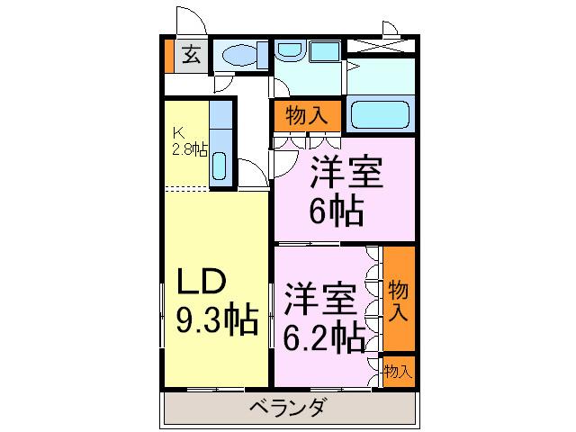 フローラかじま(2LDK/2階)の間取り写真