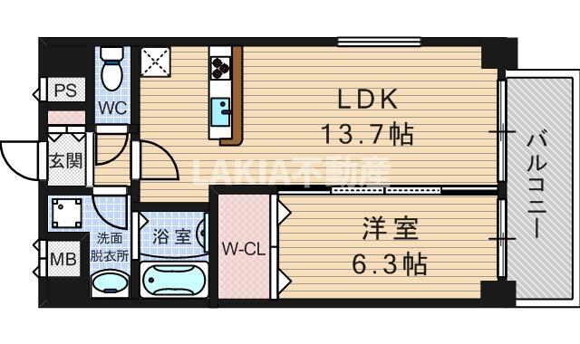 プラシード新町(1LDK/2階)の間取り写真