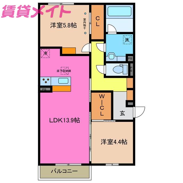 ディーソルビア石塚町 A(2LDK/1階)の間取り写真