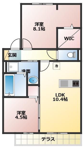 グランドゥール畷(2LDK/1階)の間取り写真