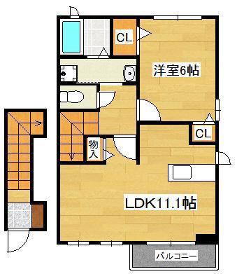 プロムナード上上津役A(1LDK/2階)の間取り写真