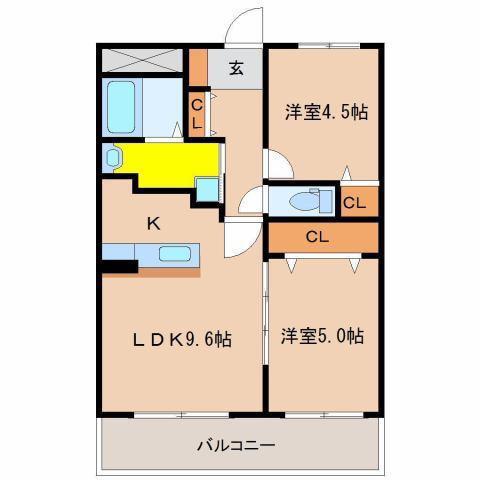アーベイン堀川(2LDK/3階)の間取り写真