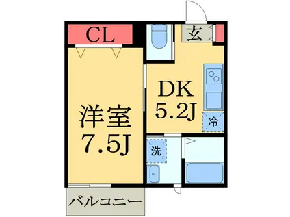 AQUE20(1DK/2階)の間取り写真